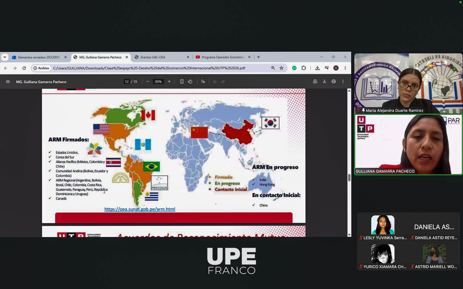 CLASE ESPEJO INTERNACIONAL ENTRE UPE Y UTP ABORDÓ INTEGRACIÓN INTERNACIONAL Y OPERADOR ECONÓMICO AUTORIZADO
